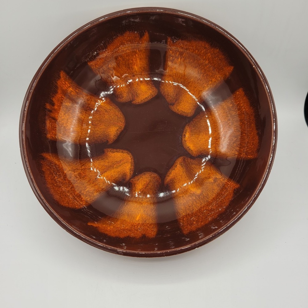 VTG Sequoia Ware Brown And Orange Glazed Bowl Wood Grain USA 613A